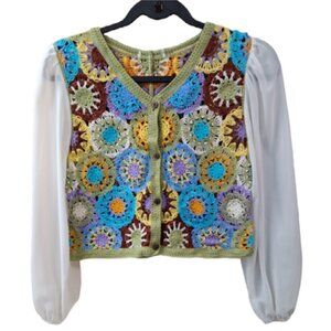 Handmade crochet top!  With cream sleeves.  Very boho and hippee.